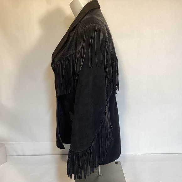 Wilsons Leather Vintage Women's Western Fringed Black Leather Jacket size small - Picture 7 of 14